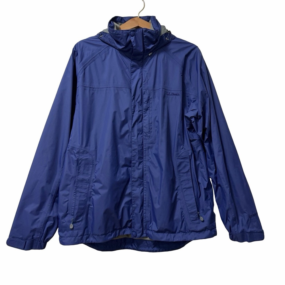 LL Bean Mens Trail Model Hooded Rain Jacket Windbreaker Size Large Navy Outdoors